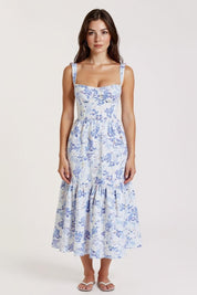 Ophélie – Blue Floral Corset Midi Dress
