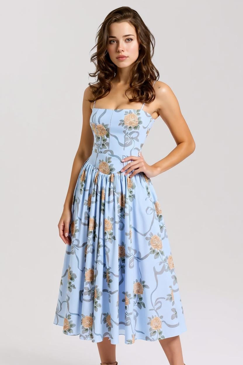 Bleu Jardin - Blue Floral Midi Dress