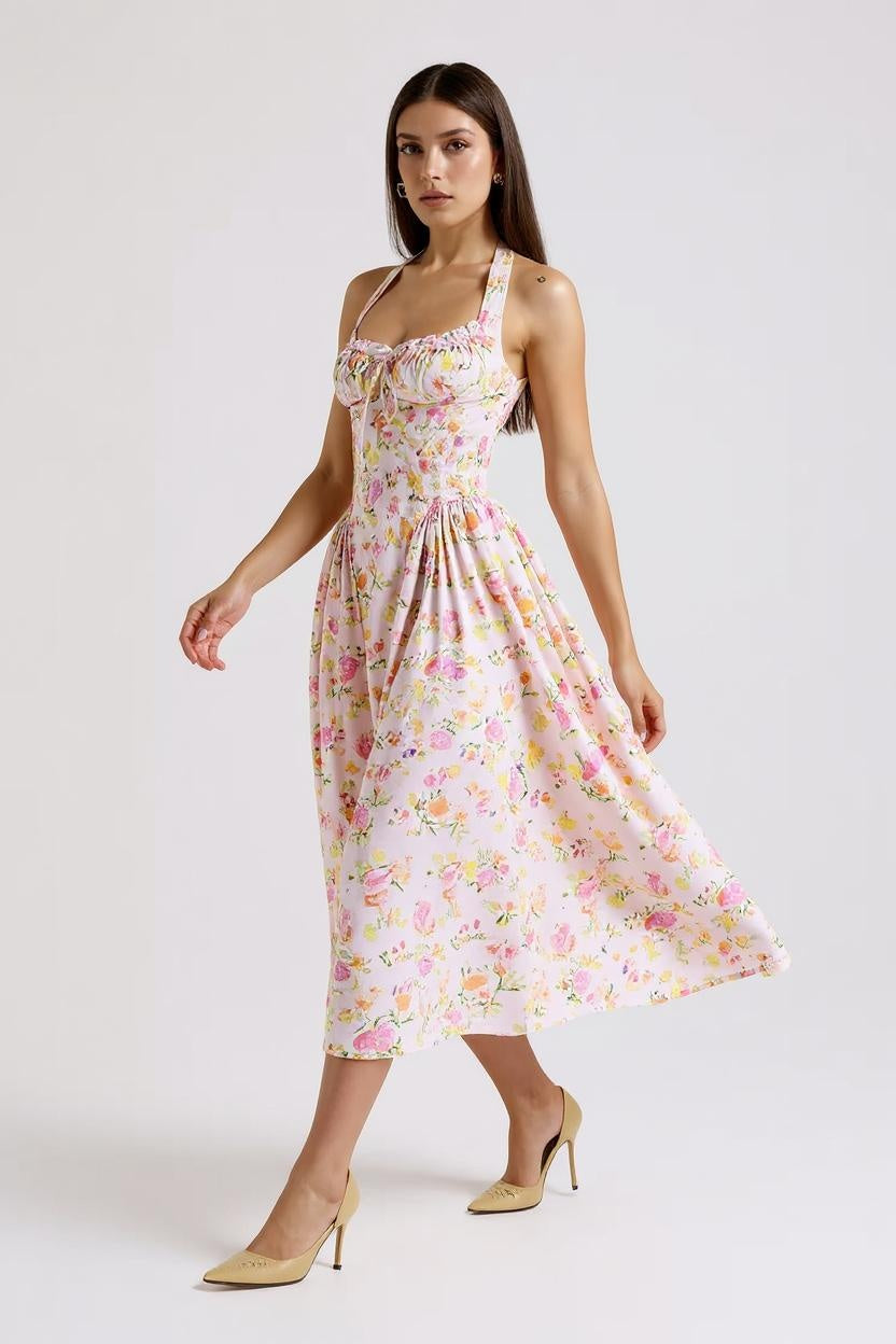 Céleste- Pink Floral Midi Dress