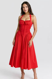 Rouge - Red Corset Midi Dress