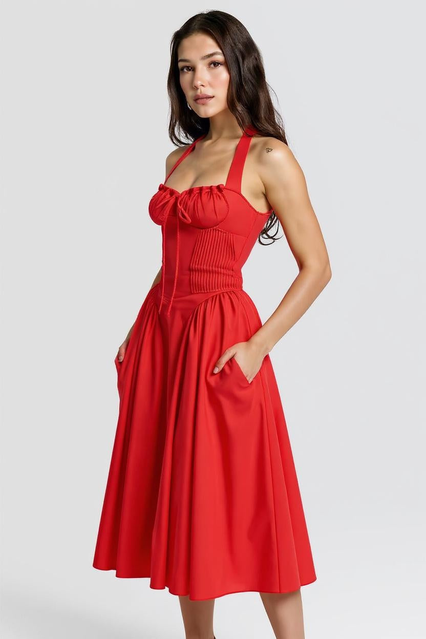 Rouge - Red Corset Midi Dress
