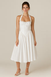 Amour - White Corset Halter Midi Dress