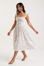 Éloïse – White Corset Floral Midi Dress