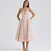 Céleste- Pink Floral Midi Dress