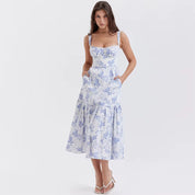 Ophélie – Blue Floral Corset Midi Dress