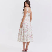 Éloïse – White Corset Floral Midi Dress