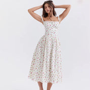 Éloïse – White Corset Floral Midi Dress