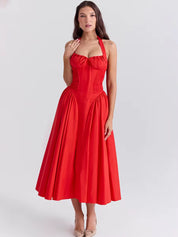 Amour - White Corset Halter Midi Dress